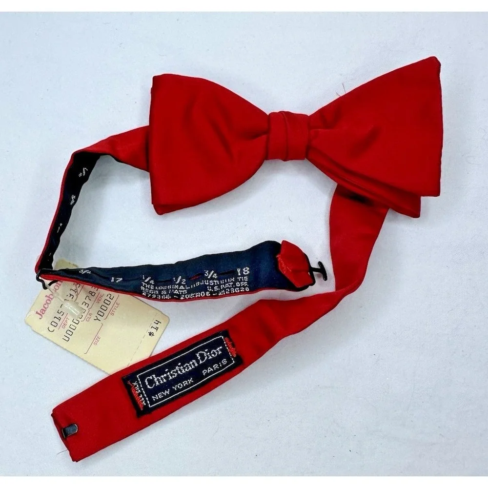 Christian Dior Men's Red Silk Bow Tie Vtg Up to 18 in Jacobsons New Old Stock